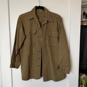 WW2 Wool Olive Drab Shirt with Mustard Gas Flaps Tag size 16-33